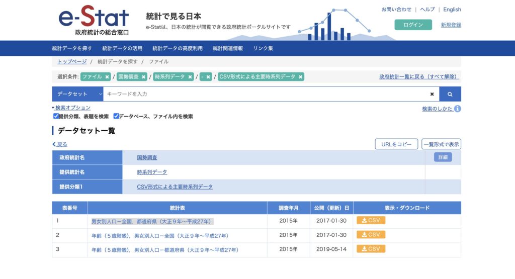 e-Stat公式HP